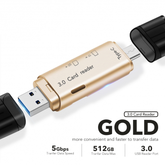 CARD READER DUAL DRIVE AMINO USB 3.0 4IN1 - GOLD - CRD-DU3-4i1GLD