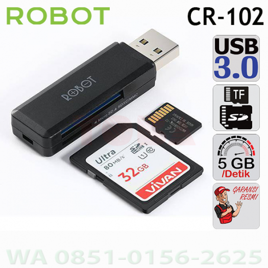 CARD READER ROBOT CR102 2 SLOT USB 3.0 - HITAM - CRD-RBT-2CR102