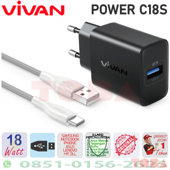 CHARGER VIVAN POWER C18S 3A 18W + KABEL TYPE C BLACK - TCH-VVN-PC18SB