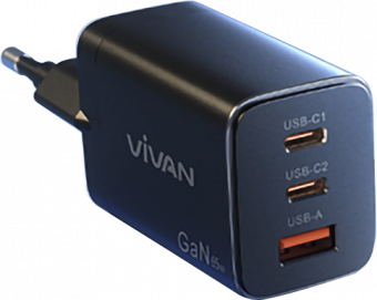 CHARGER VIVAN POWER C65 BLACK 65 WATT 3 PORT - TCH-VVV-C65WBK
