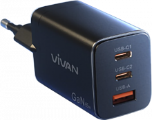 CHARGER VIVAN POWER C65 BLACK 65 WATT 3 PORT - TCH-VVV-C65WBK