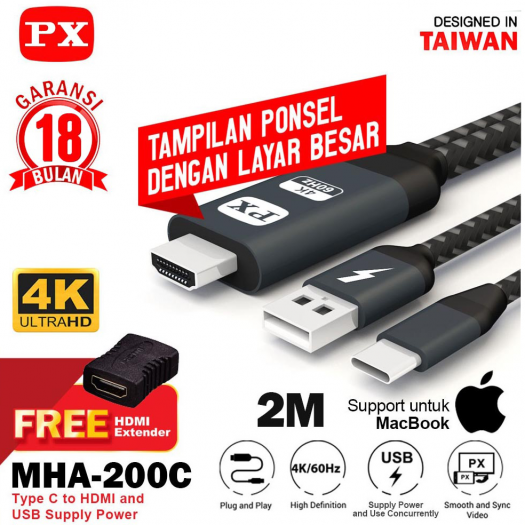 CONVERTER KABEL MHL PX MHA-200C 4K TUPE C USB TV HDMI + POWER - KBL-MHA-200C2M