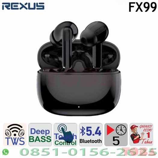 EARBUDS REXUS TWS FX99 BT 5.4 DEEP BASS AI VOICE ASSISTANT SUPPORT - EBU-RXS-FX9954