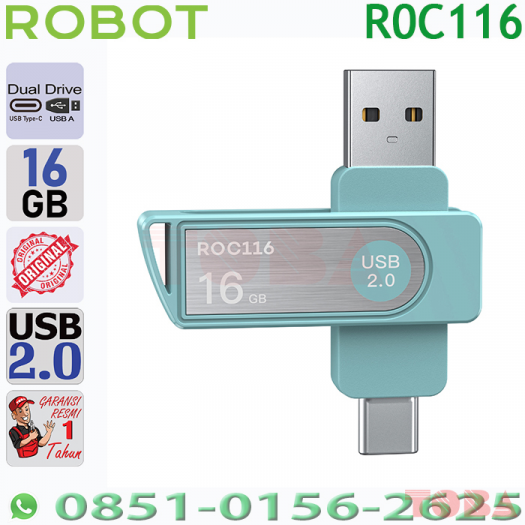 FLASHDISK 16GB DUAL DRIVE ROBOT TYPE C ROC116 USB 2.0 - FDD-R16-ROC116