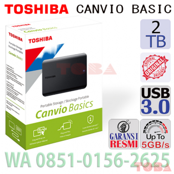 HARDDISK EKSTERNAL TOSHIBA CANVIO BASIC 2 TERRA USB 3.0 - RESMI - HDE-TSB-2TBBSC