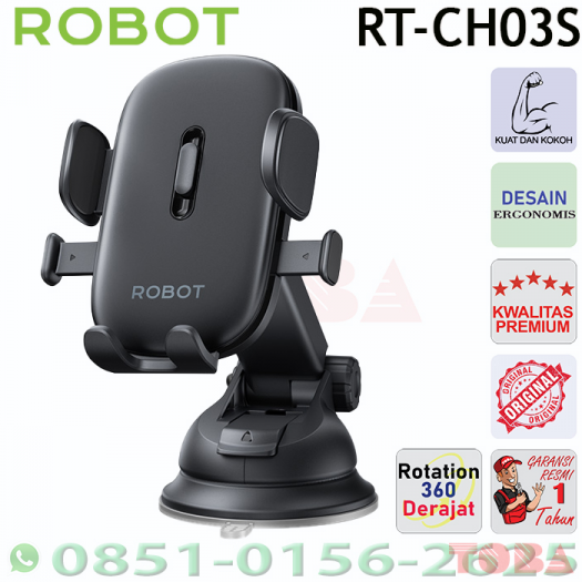 HOLDER PHONE CAR ROBOT RT-CH03S 360derajat ROTATION BLACK - HLD-RBR-TCH03S