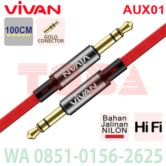 KABEL AUDIO 3.5 TO AUDIO 3.5 MM GOLD PLAT JACK VIVAN AUX01 NYLON 100 CM RED - KAU-VVN-AUX01R