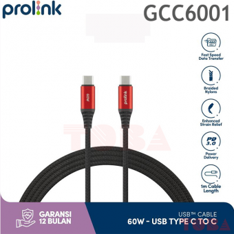 KABEL DATA PROLINK TYPE C TO TYPE C GCC-6001 60W 1M - KBD-PRG-CC6001