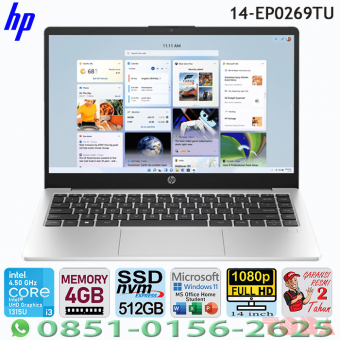 LAPTOP HP 14-EP0269TU INTEL CORE i3-1315U - MEMORY 4GB - SSD 512GB - 14 INCH - WIN11 + OHS - SILVER - NB1-4EP-0269TU