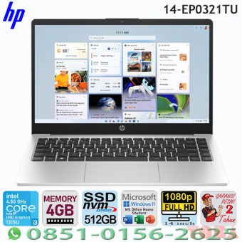 LAPTOP HP 14-EP0321TU i3-1315U 4GB 512GB WIN11 + OHS 14inch FHD SILVER - 14E-P03-21TU4G
