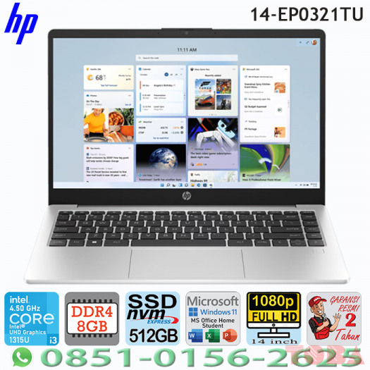 LAPTOP HP 14-EP0321TU i3-1315U 8GB 512GB WIN11 + OHS 14inch FHD SILVER - NHP-14E-P0321T