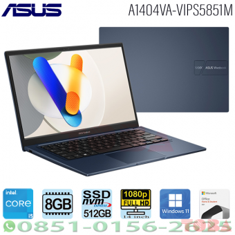 LAPTOPR ASUS VIVOBOOK 14 A1404 - A1404VA-VIPS5851M CORE i5-i5-1334U - MEMORY 8GB- SSD512GB -WIN11 + OHS - BLUE - A14-VIP-S5851M