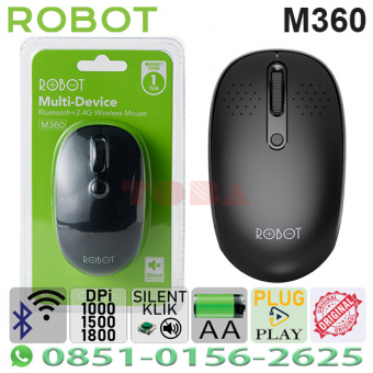 MOUSE ROBOT M360 WIRELESS 2.4G + BLUETOOTH 5.0 MULTI DEVICE SILENT KLIK - HITAM - MBW-RBT-M360SB