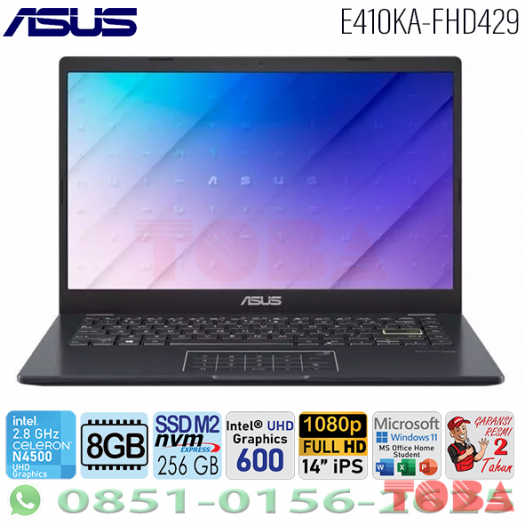 NOTEBOOK ASUS VIVOBOOK E410KA-FHD429 INTEL N4500  MEMORY 8GB - SSD 256GB , 14 INCH - BLACK - E41-0KA-FHD429