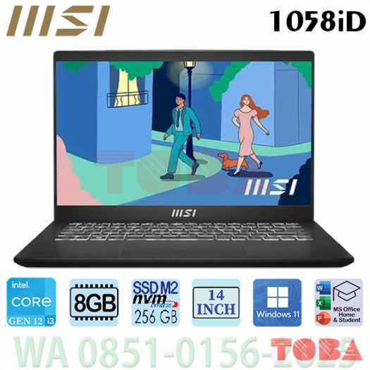 NOTEBOOK MSI MODERN 14 C12MO-1058iD i3-1215U  MEMORY 8GB - SSD 256GB - WIN11 + OHS - 14inch IPS - BLACK - MSi-M14-1058iD