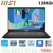 NOTEBOOK MSI MODERN 14 C12MO-1288ID i3-1215U  MEMORY 8GB - SSD 512GB - WIN11 + OHS - 14inch IPS - BLACK - MSi-M14-1288iD
