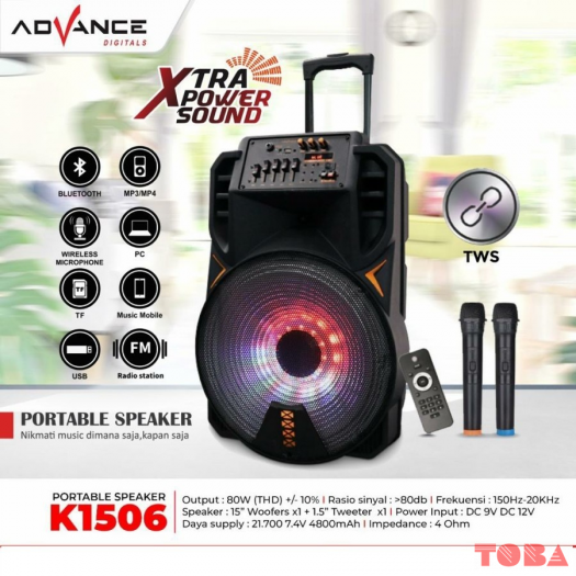 PORTABLE SPEAKER ADVANCE K1506  BLUETOOTH 80 WATT RMS - MICROPHON - SPK-ADV-K1506P