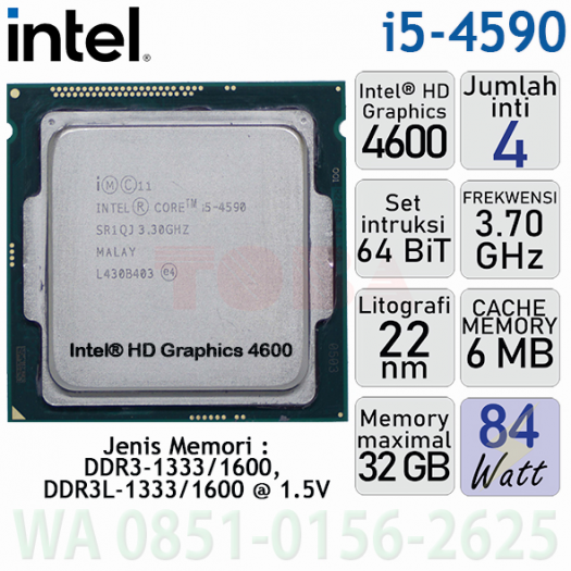 PROCESSOR INTEL CORE i5-4590 LGA1150 3.3GHZ CAHCE 6MB - TRAY NON FAN - PRC-iNT-4590TR