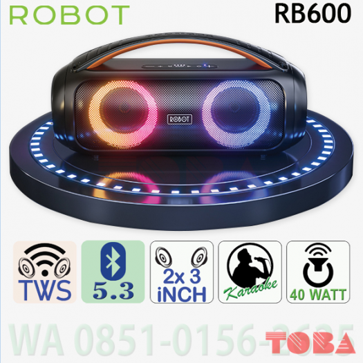 SPEAKER ROBOT RB600 DOULBE 3INCH RGB KARAOKE + MIC BR 5.3 IPX5 - SPK-RBT-RB600B