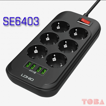 STOP KONTAK LDNIO SE6403 - 6 PORT AC220 + 4 PORT CHARGER USB - STK-LDN-SE6403