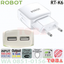 TRAVEL CHARGER ROBOT RT-K6 2.4A DUAL PORT 5 VOLT 2.4A - TCH-RBT-RTK6DU
