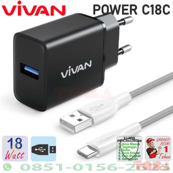 TRAVEL CHARGER VIVAN POWER C18C 18 WATT HITAM - TCH-VVN-PC18WB