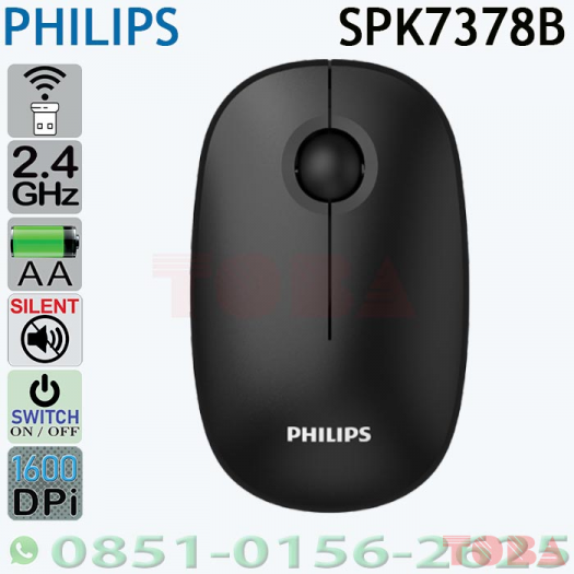 WIRELESS MOUSE PHILIPS SPK7368B 1600 DPI SILENT KLIK BLACK - MSW-PHS-PK7378